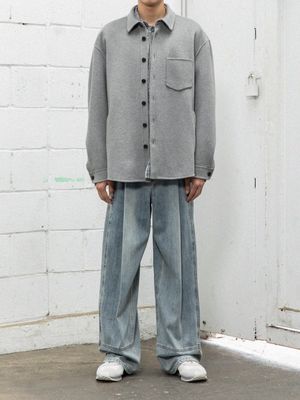 더블 페이스 핸드쏘운 하프 코트 [멜란지 그레이]