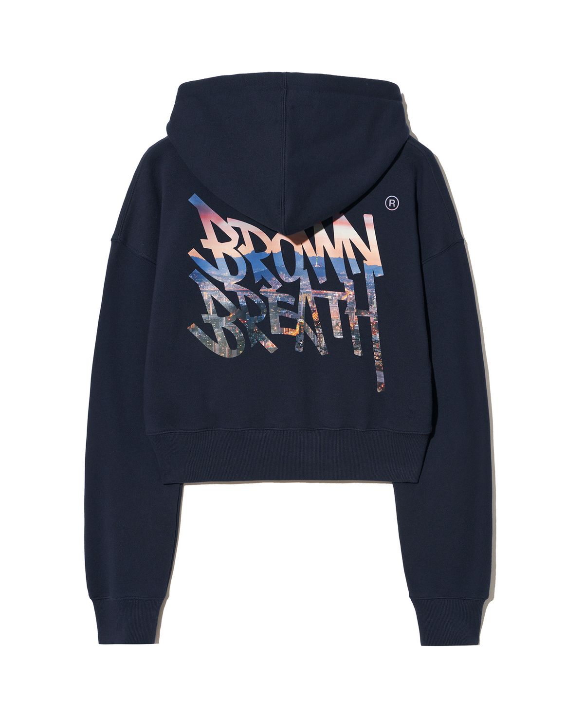 브라운브레스(BROWNBREATH) W MESS SEOUL TAG CROP HOODIE - NAVY