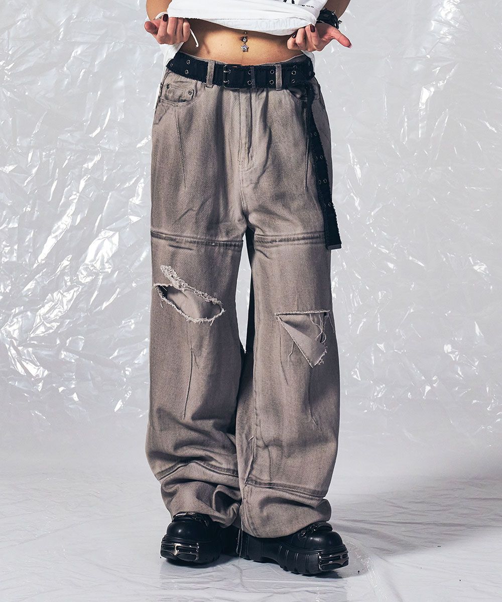 パンツ SCHISM INDUCING MUSINSA公式 | SCHISM INDUCING RIPPED BIKER PANTS MUD