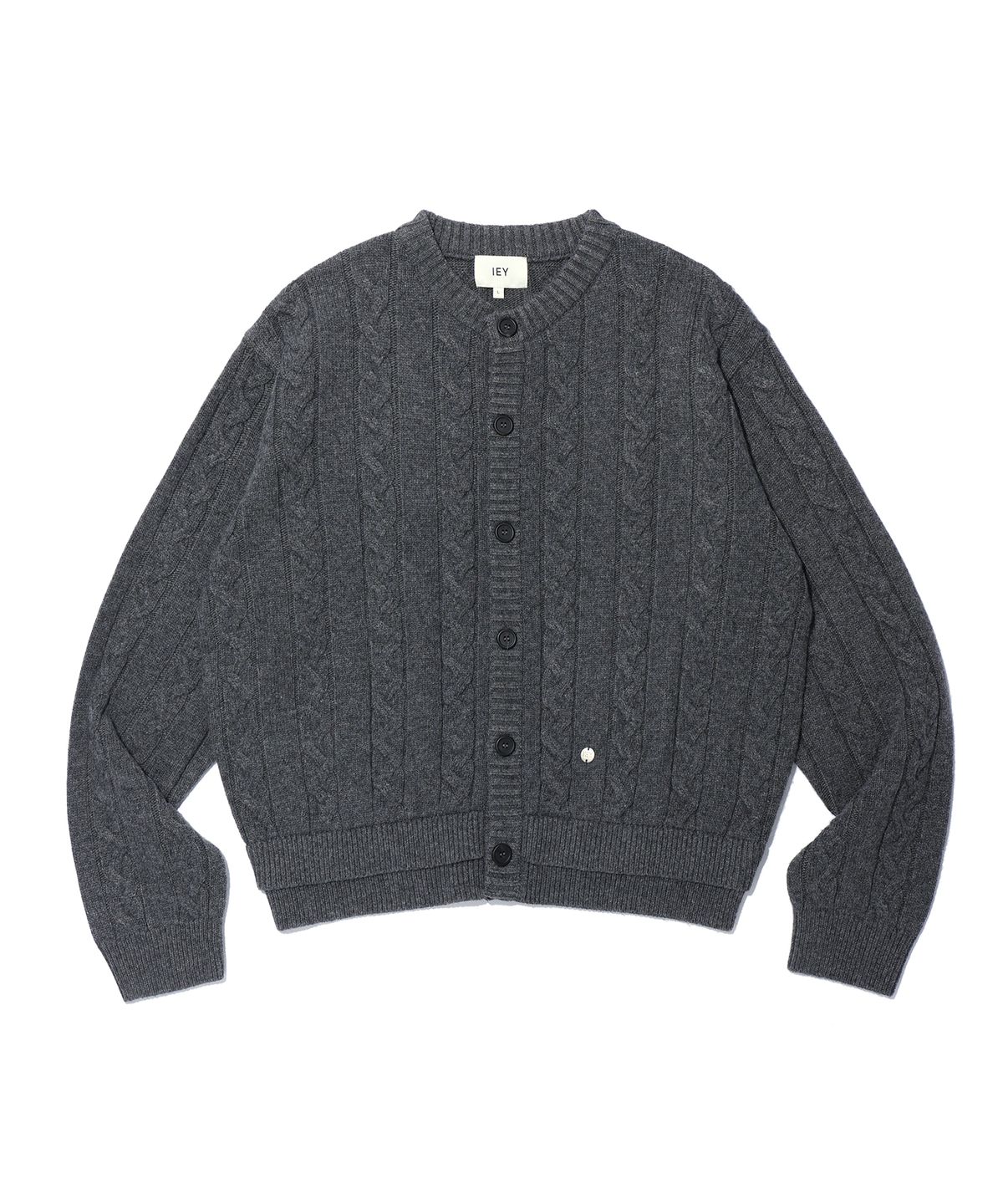 이에이(IEY) ELBOW PATCH DOUBLE-LIP CARDIGAN Dark Grey