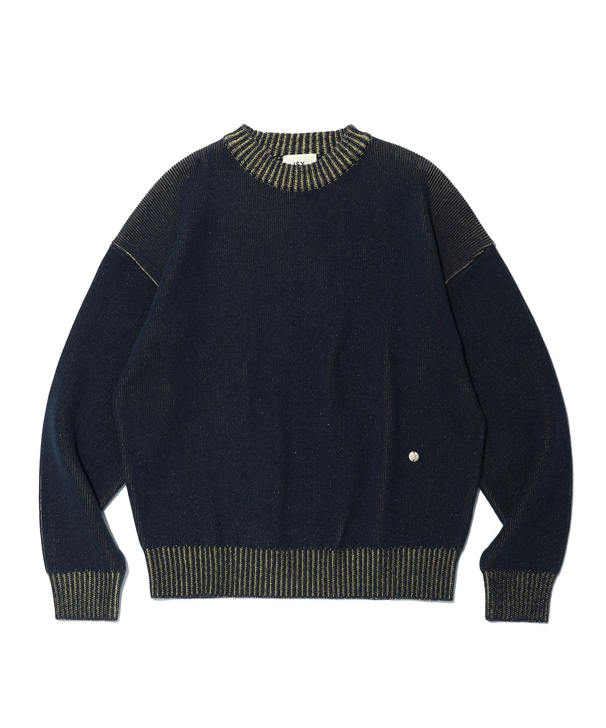 이에이(IEY) DOUBLE COLOR ROUND KNIT Navy