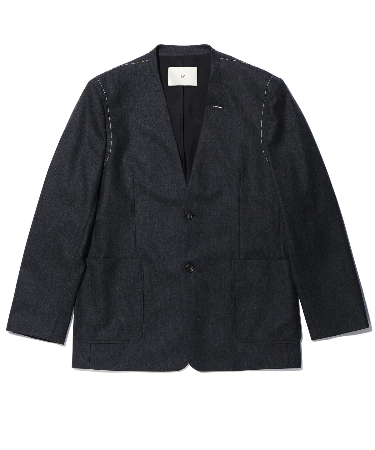 이에이(IEY) COLLARLESS STITCH BLAZER Charcoal