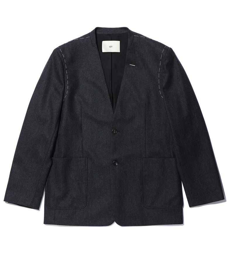 COLLARLESS STITCH BLAZER Charcoal