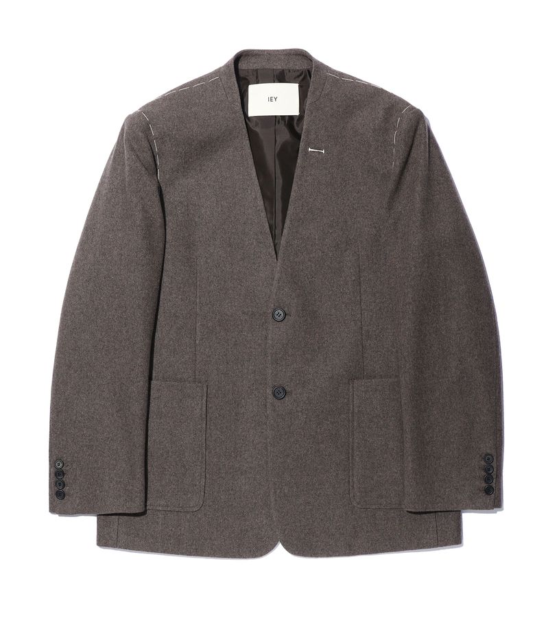 COLLARLESS STITCH BLAZER Brown