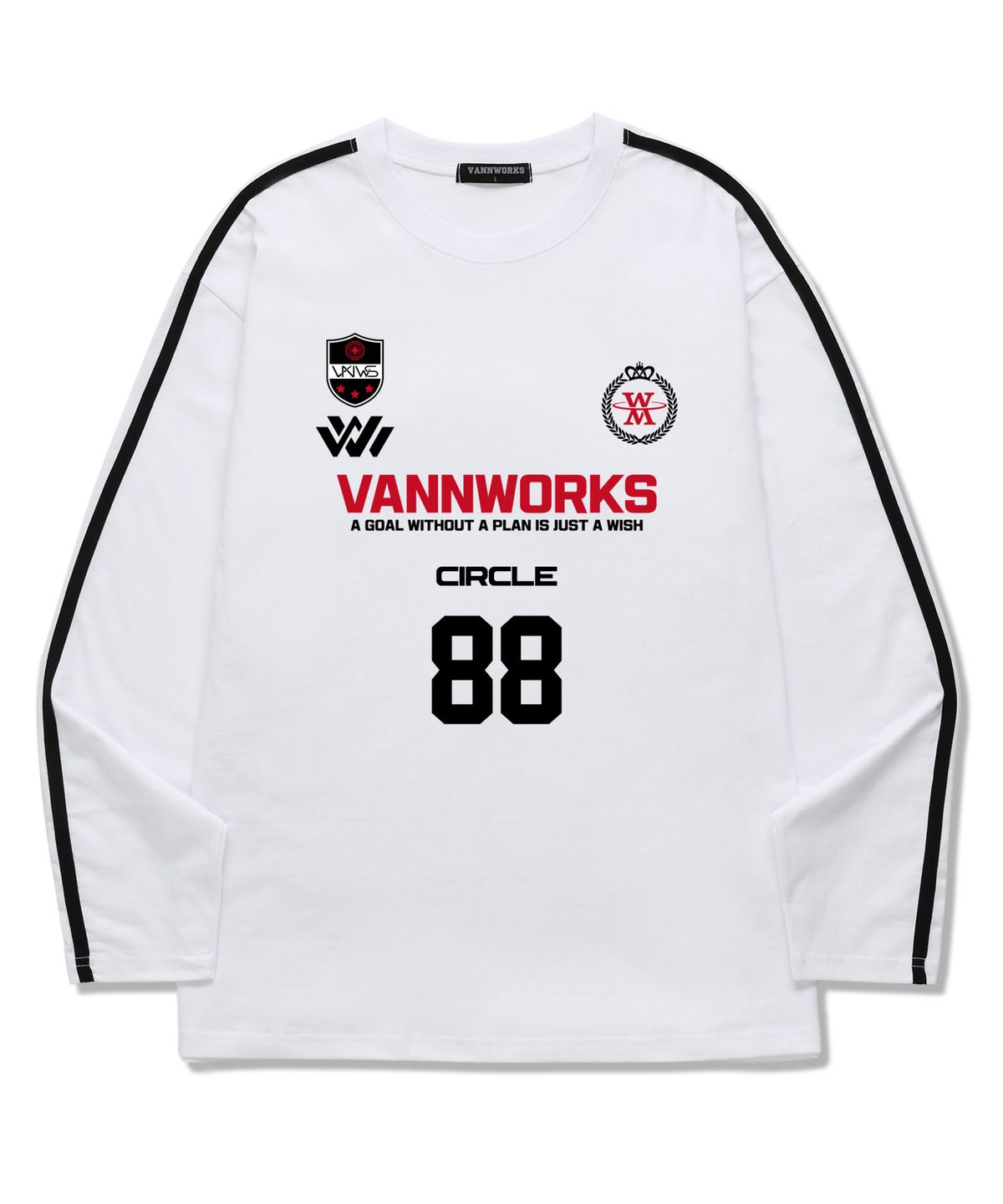 밴웍스(VANNWORKS) 투톤 유니폼 로고 소매 테잎 롱슬리브 (VLS0075) 화이트
