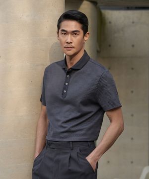 슬림핏 씨어서커 엠보텍스쳐 카라셔츠_차콜그레이