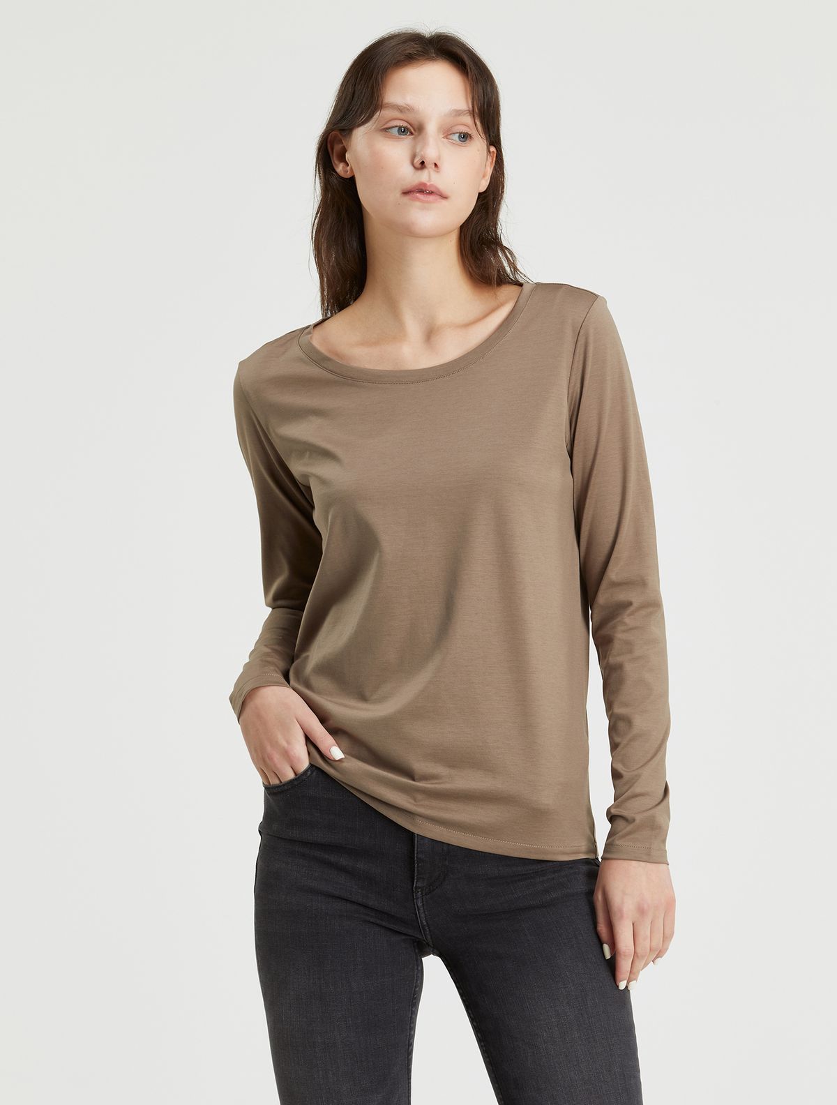 와이잭(YJACK) W_스쿱넥 클래식핏 긴소매 티셔츠 (180gsm) LJT1905L