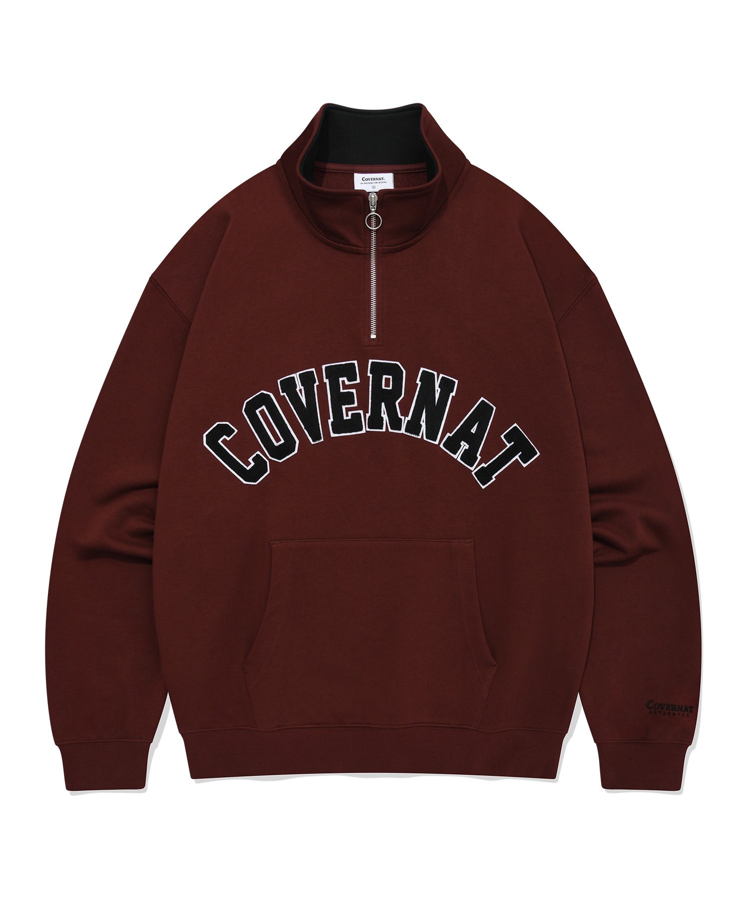 MUSINSA | COVERNAT Arch Logo Half Zip-up Man to Man Deep Red