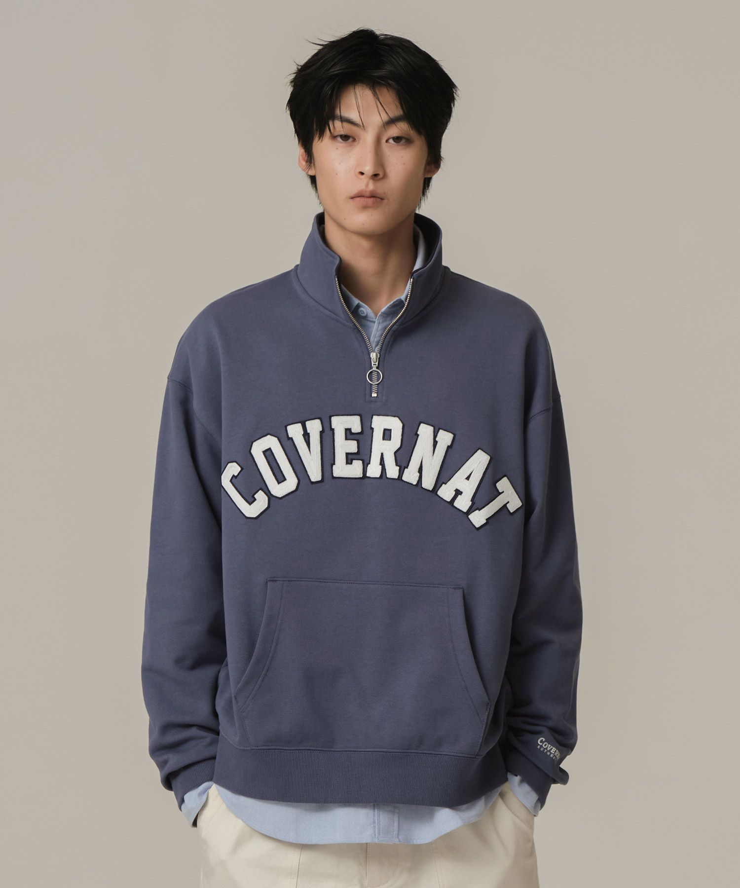 スウェット・トレーナー COVERNAT C Logo Half Zip Up Man to Man Blue MUSINSA | COVERNAT Arch Logo Half Zip Up Man to Man Blue