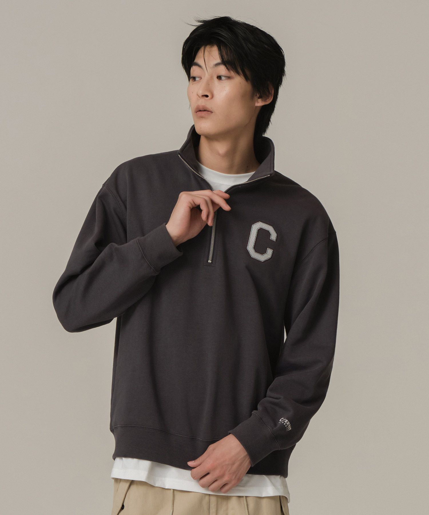 MUSINSA | COVERNAT C Logo Half Zip-up Man to Man Charcoal