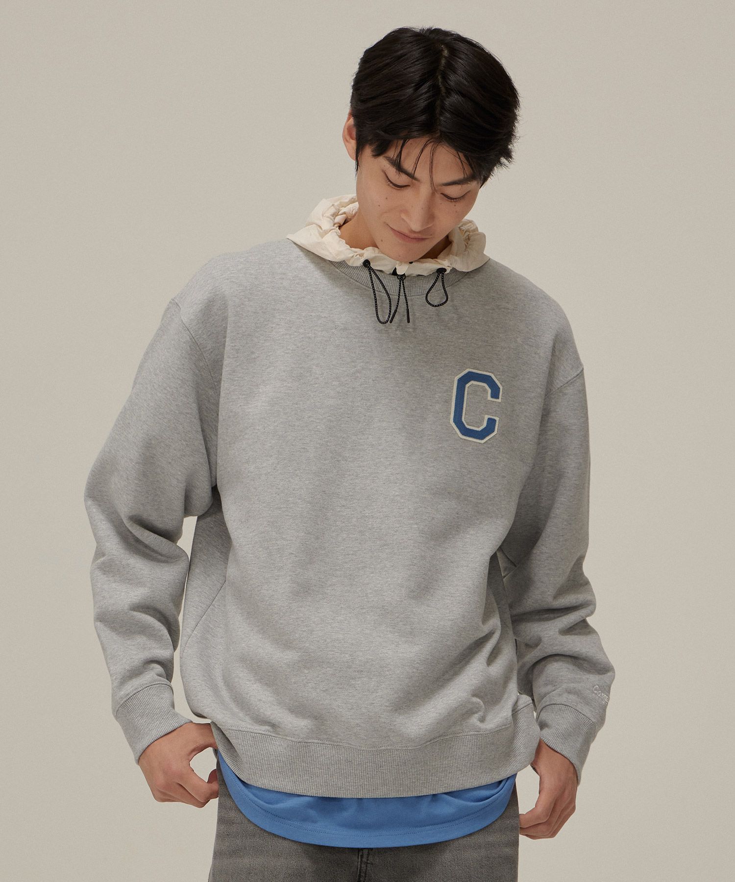 スウェット・トレーナー COVERNAT C logo fleece man-to-man melange gray MUSINSA | COVERNAT C logo fleece man-to-man melange gray
