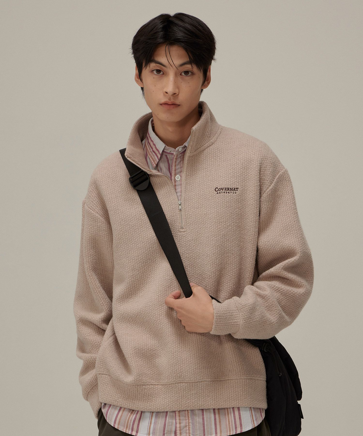スウェット・トレーナー COVERNAT Clover Man to Man Oatmeal MUSINSA | COVERNAT Knit-like half-zip up man-to-man oatmeal