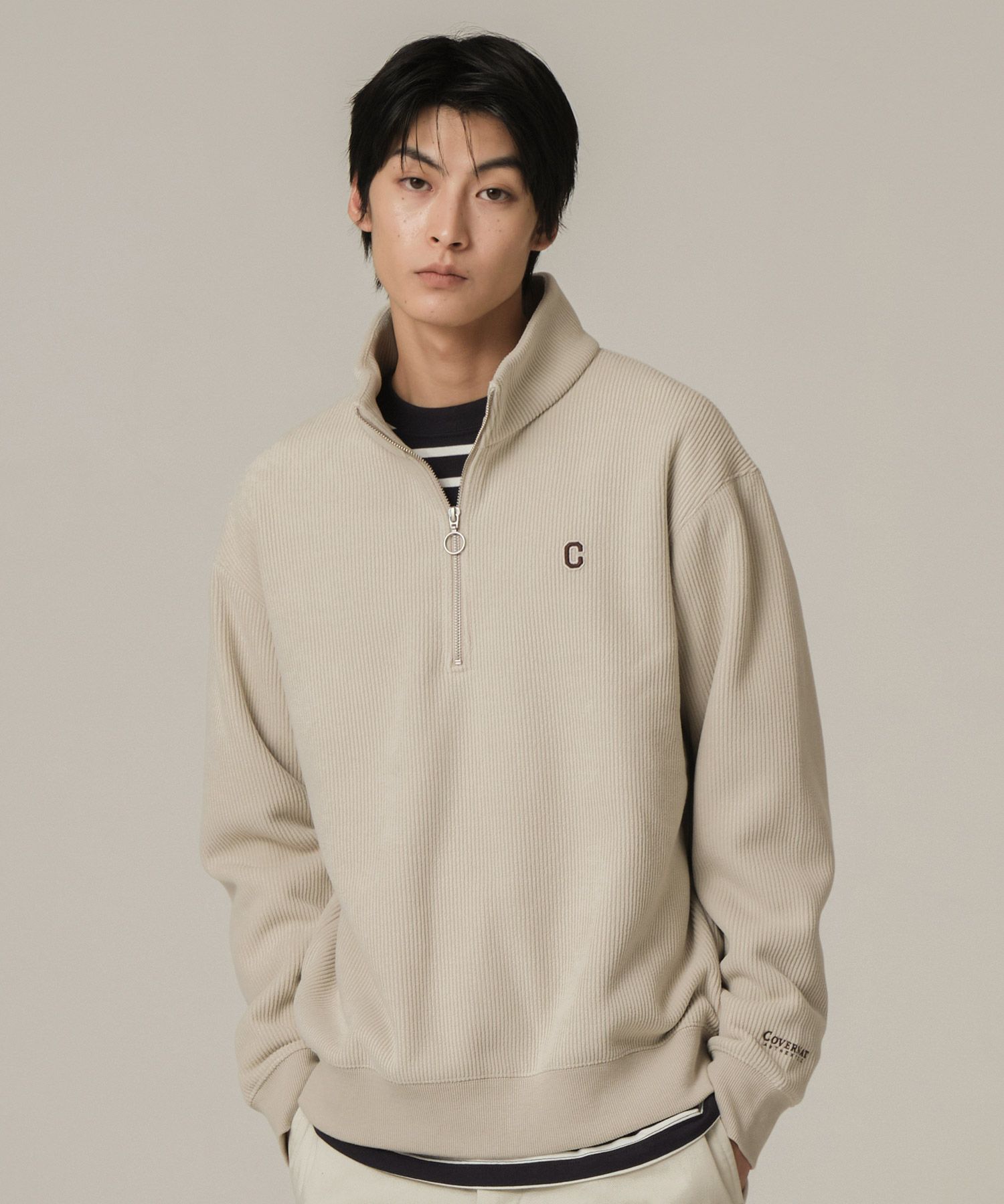 ★人気★【COVERNAT】★CORDUROY HALF ZIP-UP SWEATSHIR.T★ MUSINSA | COVERNAT Small C Logo Corduroy Half Zip-Up Beige