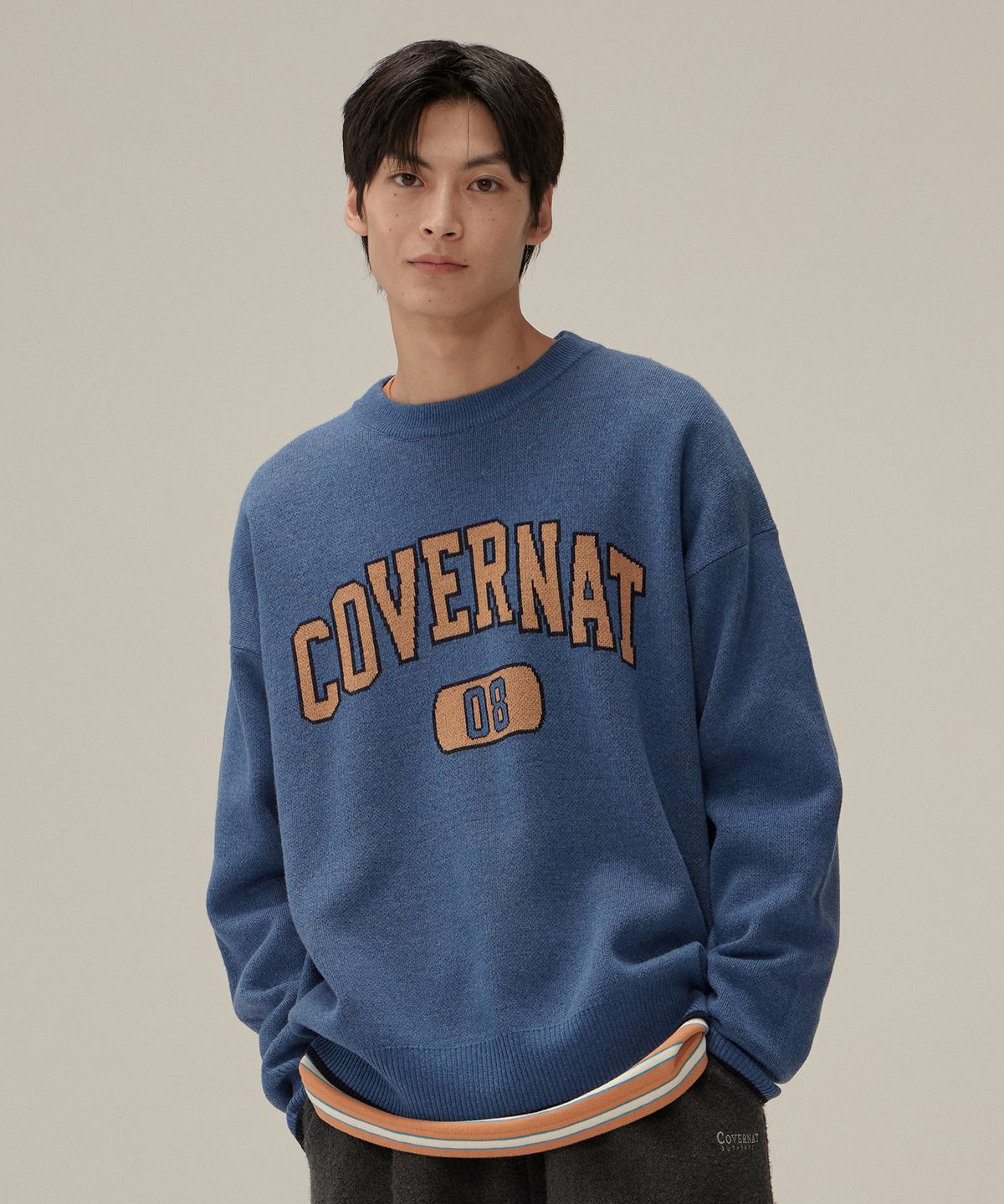 커버낫(COVERNAT) 아치 로고 08 크루넥 니트 블루