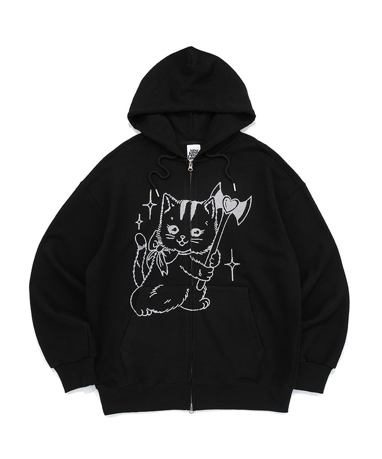 KILLING TIME CAT HOOD ZIP-UP (BLACK)