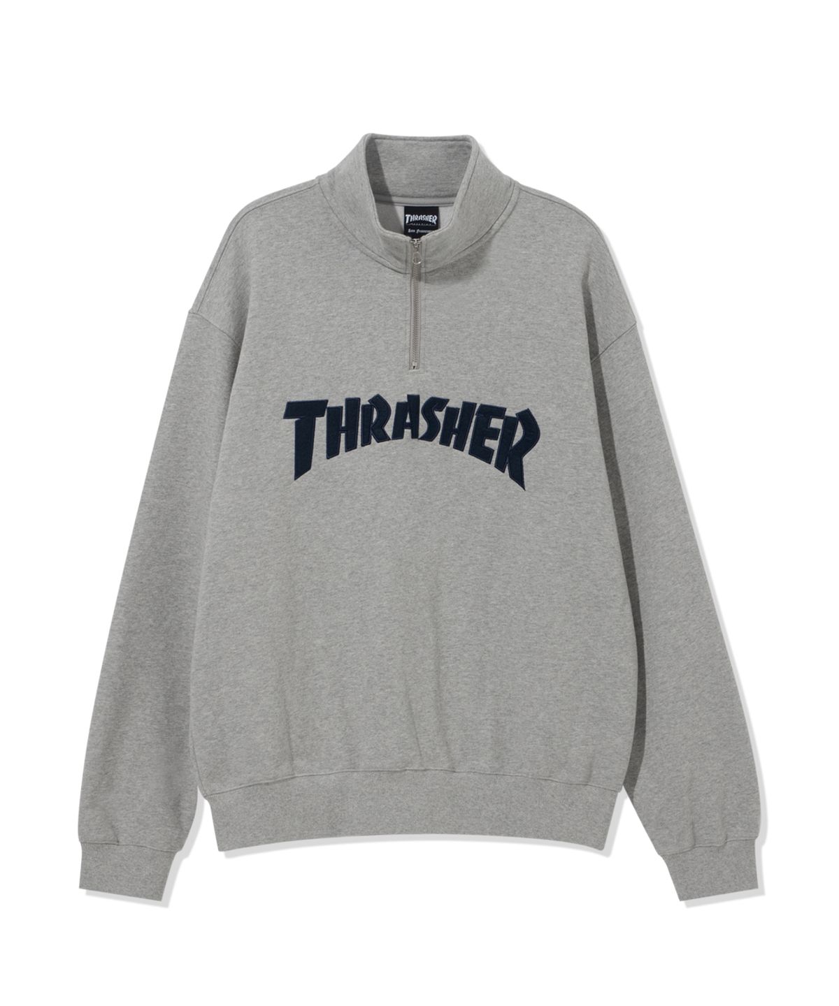 트레셔(THRASHER) 매거진 아플리케 하프 집업 스웻셔츠 그레이