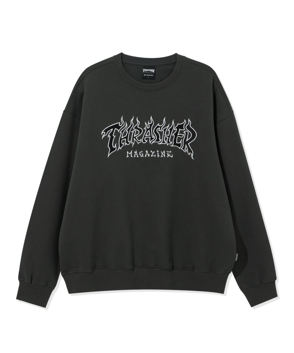 트레셔(THRASHER) 아웃라인드 파이어 로고 맨투맨 차콜