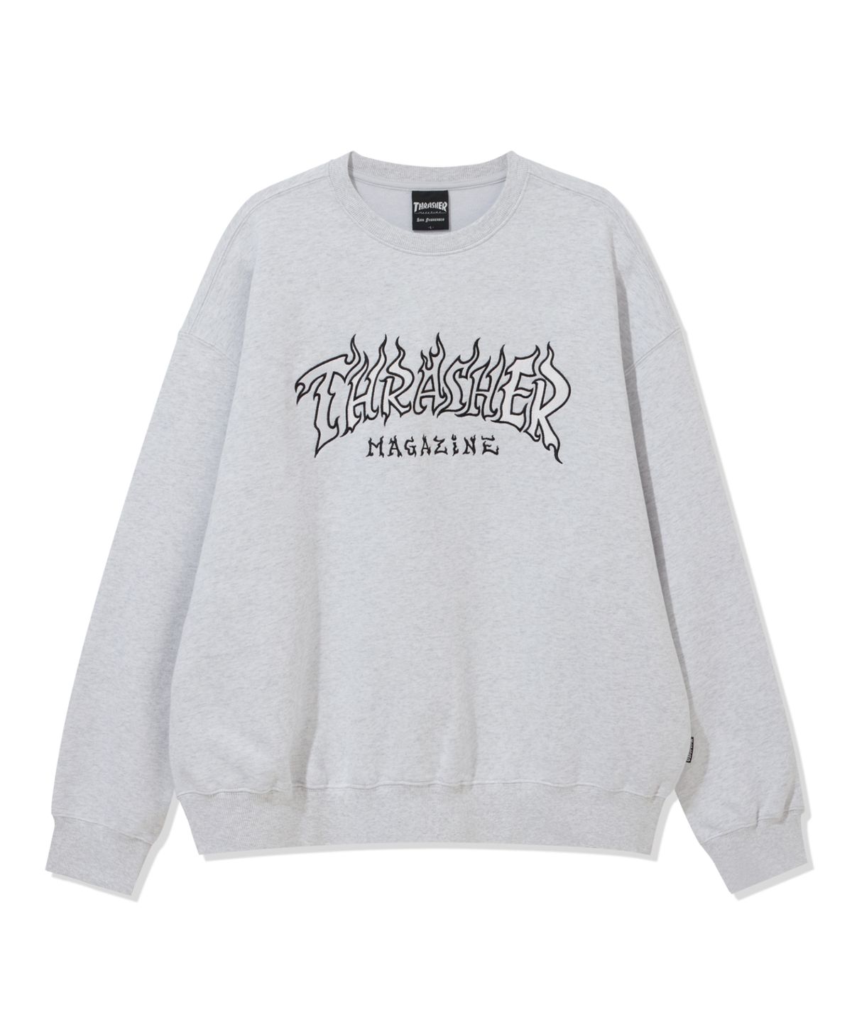 트레셔(THRASHER) 아웃라인드 파이어 로고 맨투맨 화이트 멜란지