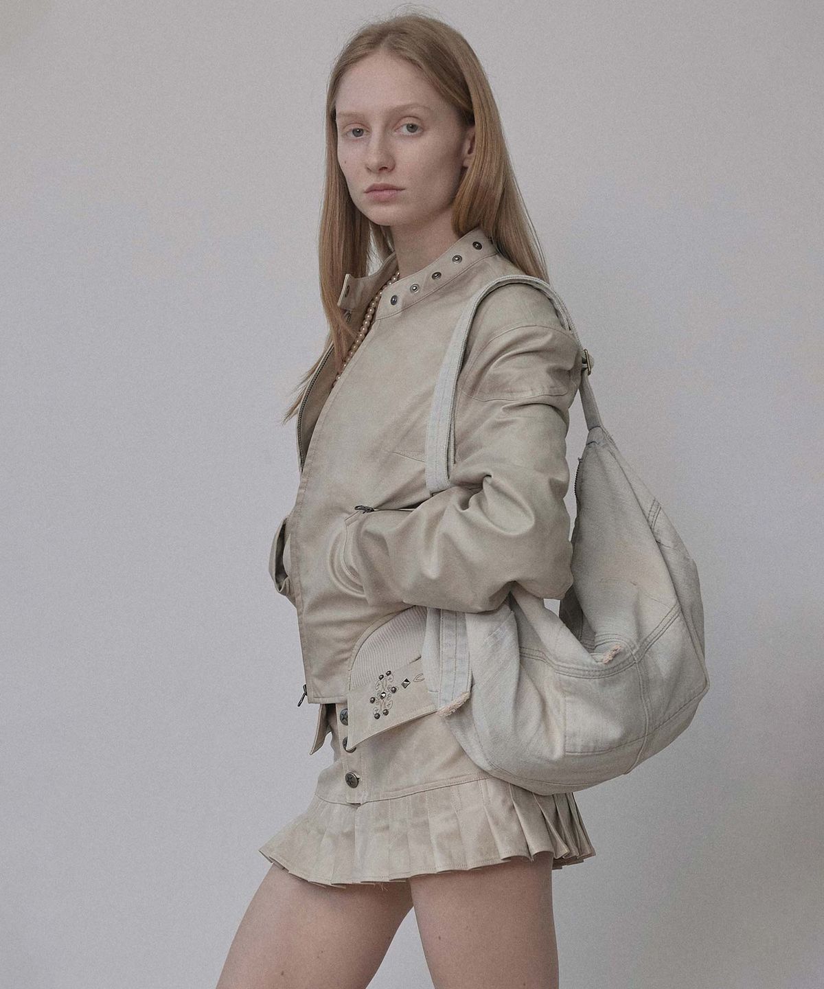 스컬프터(SCULPTOR) Vintage Brushed Denim Duffel Bag Ice Pink