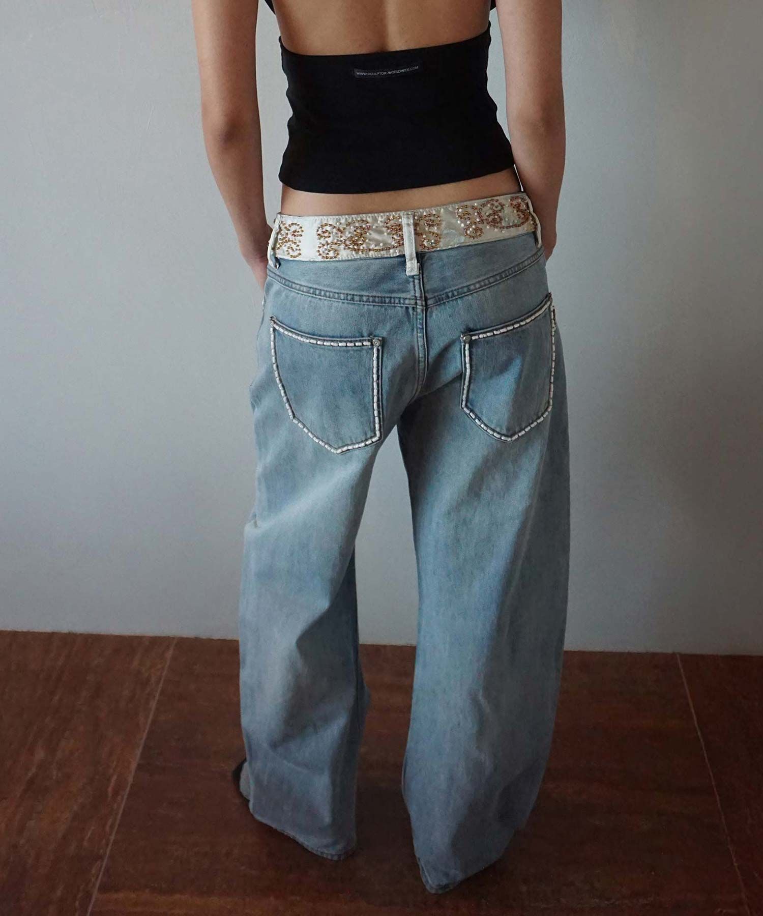 MUSINSA公式 | SCULPTOR Beaded Waist Denim Pants Mid Blue