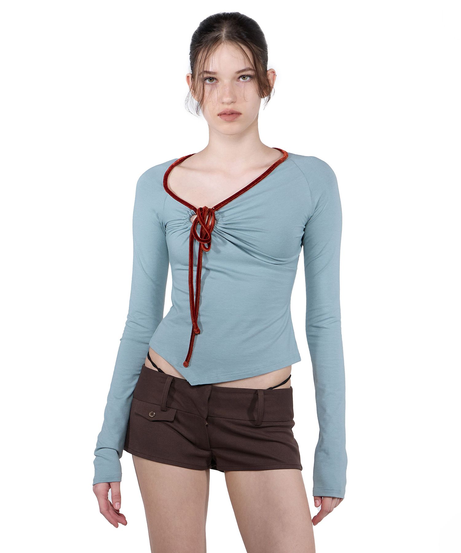 MUSINSA公式 | SCULPTOR Zen Velvet Trimming Top Dusty Blue