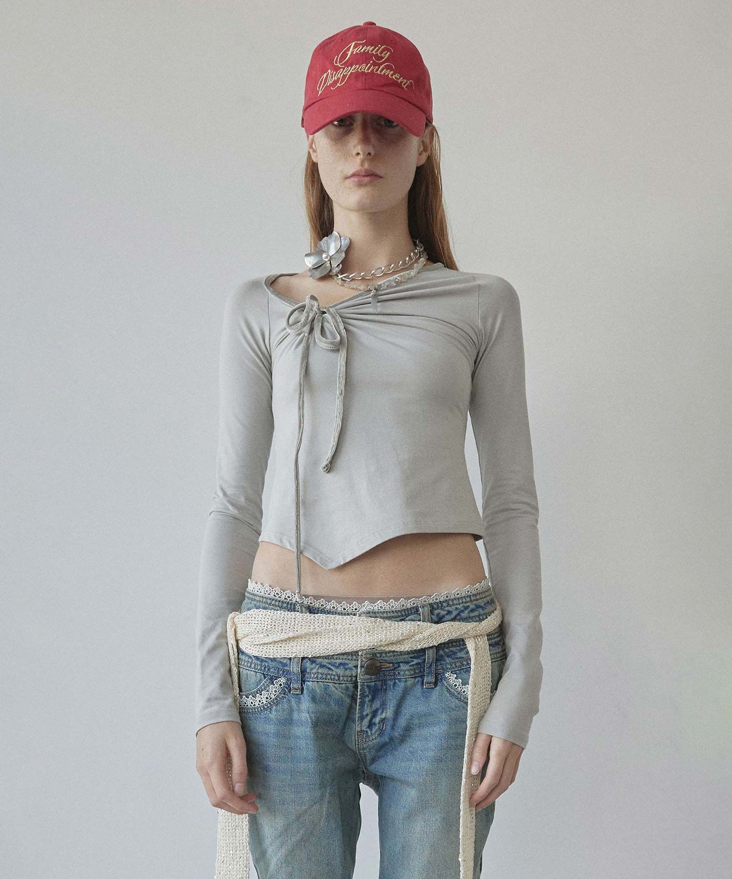 MUSINSA | SCULPTOR Zen Velvet Trimming Top Ice Gray