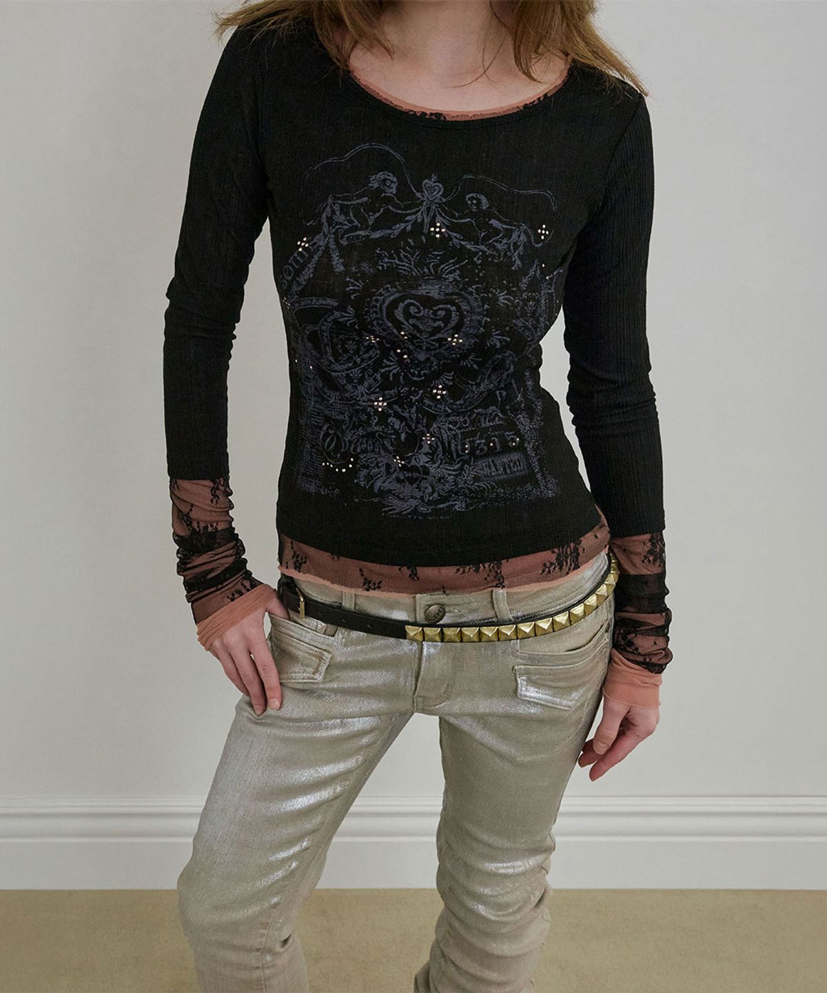 스컬프터(SCULPTOR) Triple Lace Layered Tee Black