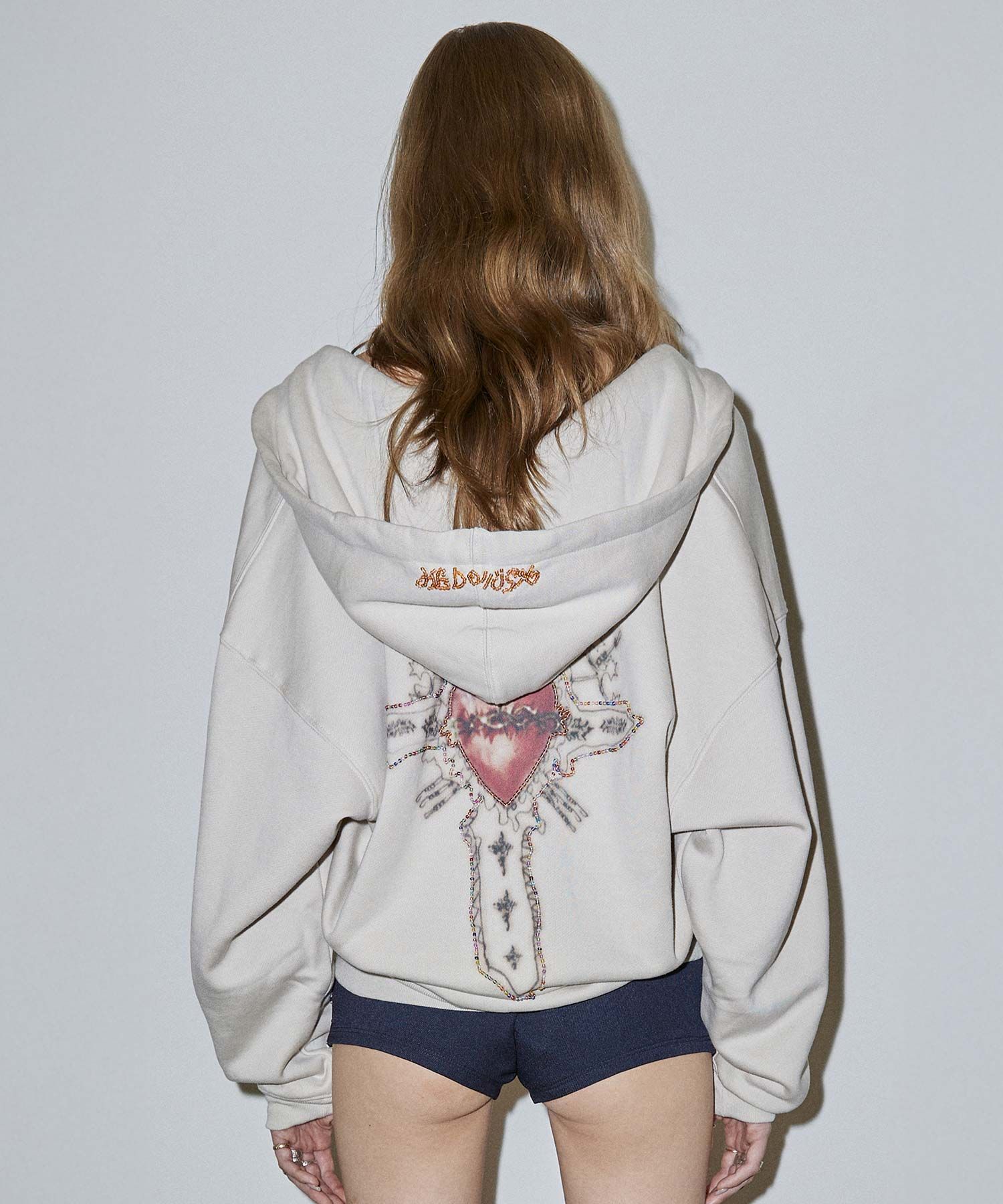SCULPTOR ビーズセイントフーディジップアップ オフホワイト Beaded Saint Hoodie Zip-Up Dirty White – Sculptor