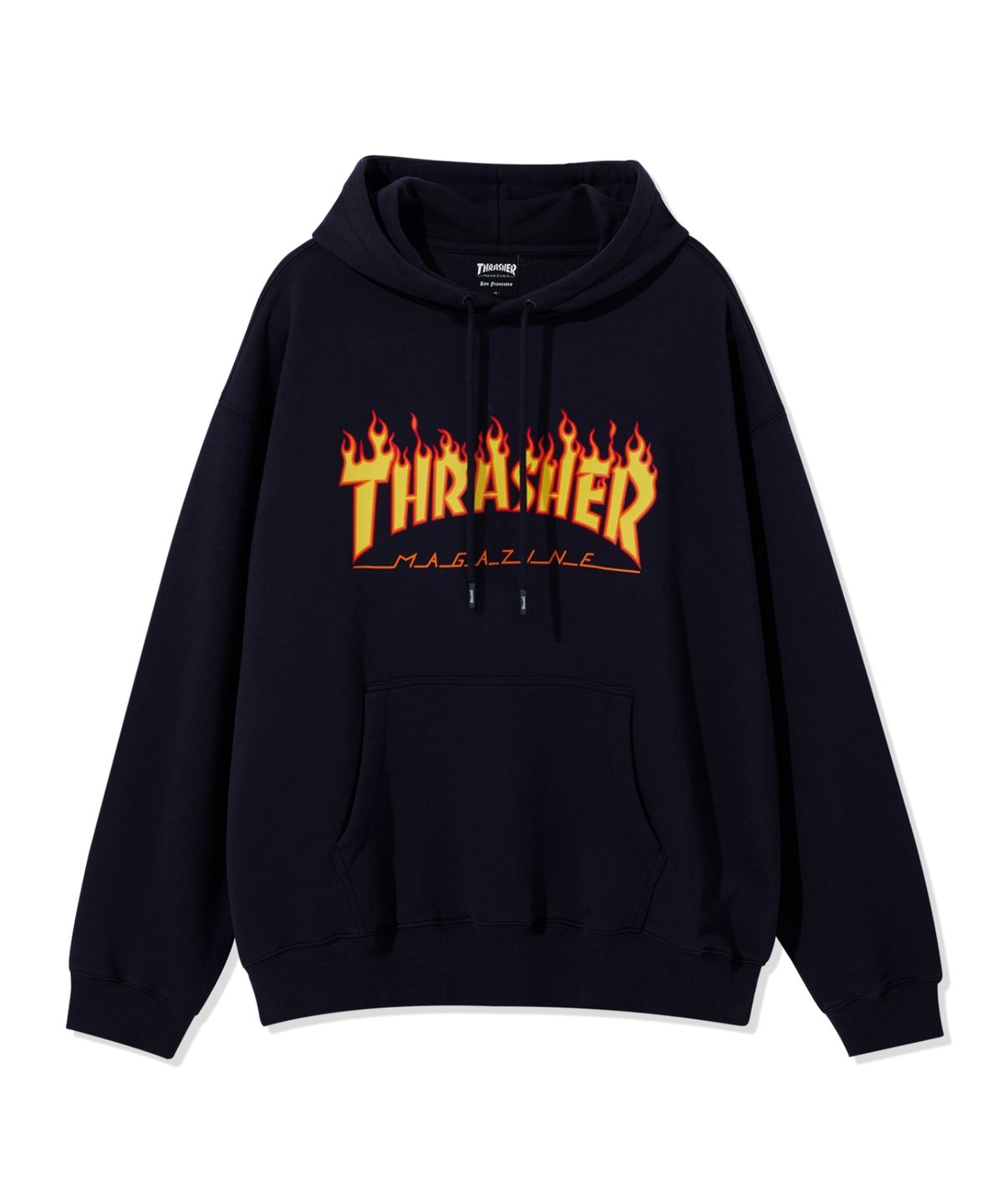 트레셔(THRASHER) [기모/논기모] 플레임 로고 후디 네이비