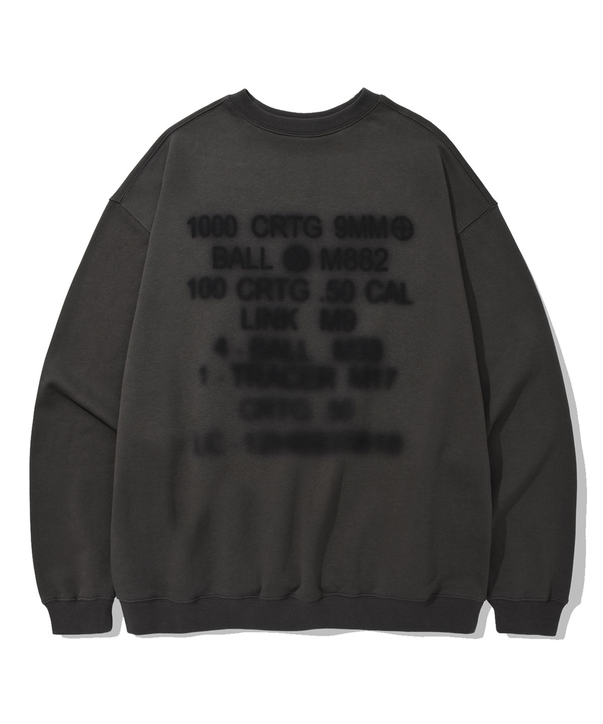 카네이테이(KANEITEI) SMUDGE SPRAY AMMO STENCIL CREWNECK (CHARCOAL)