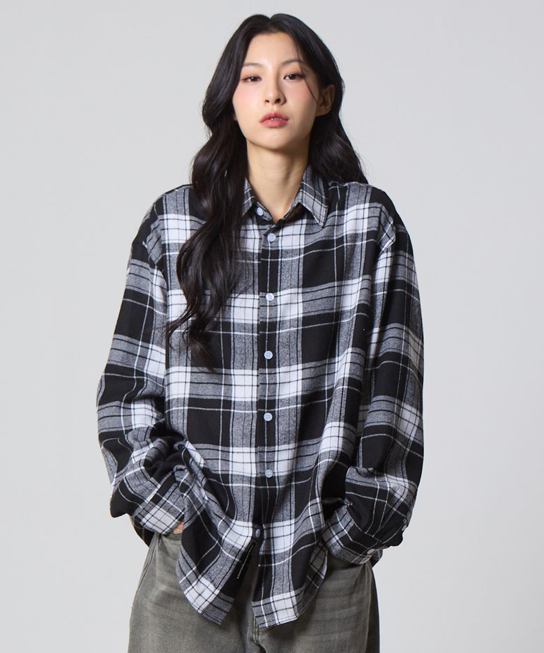 플라넷 오버핏 체크 셔츠 블랙