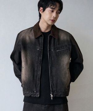 [오정규X알리스] 콘트라스트 집업 워크 자켓 [빈티지블랙]