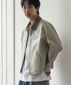 [오정규X알리스] 콘트라스트 집업 워크 자켓 [라이트베이지]