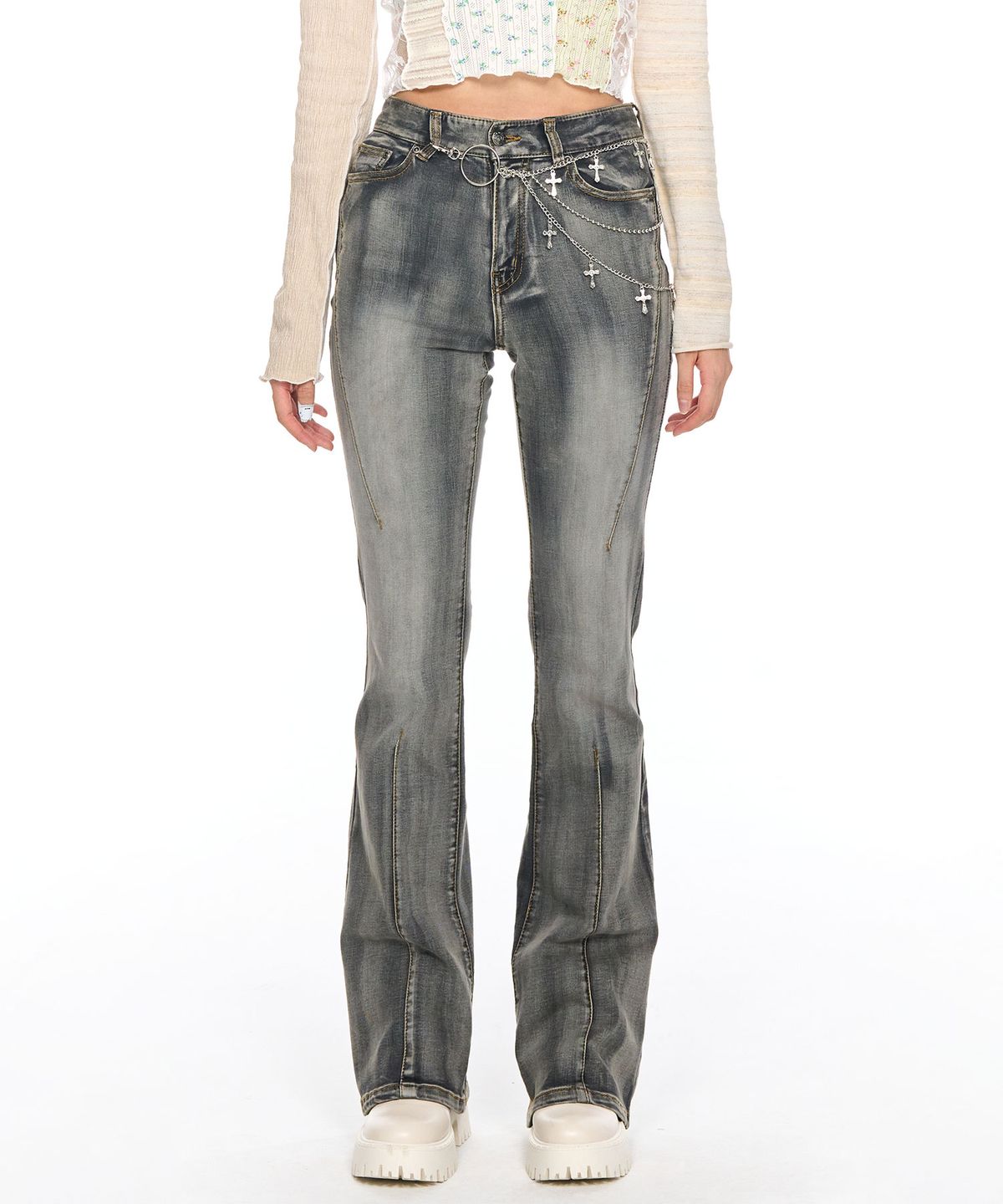 스키즘 인듀싱(SCHISM INDUCING) DARTS BOOTCUT JEANS GREY