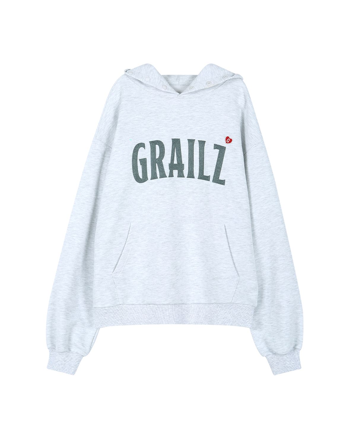 그레일즈(GRAILZ) EMBROIDERY SIGNATURE HEART HOODIE [HEATHER GREY]