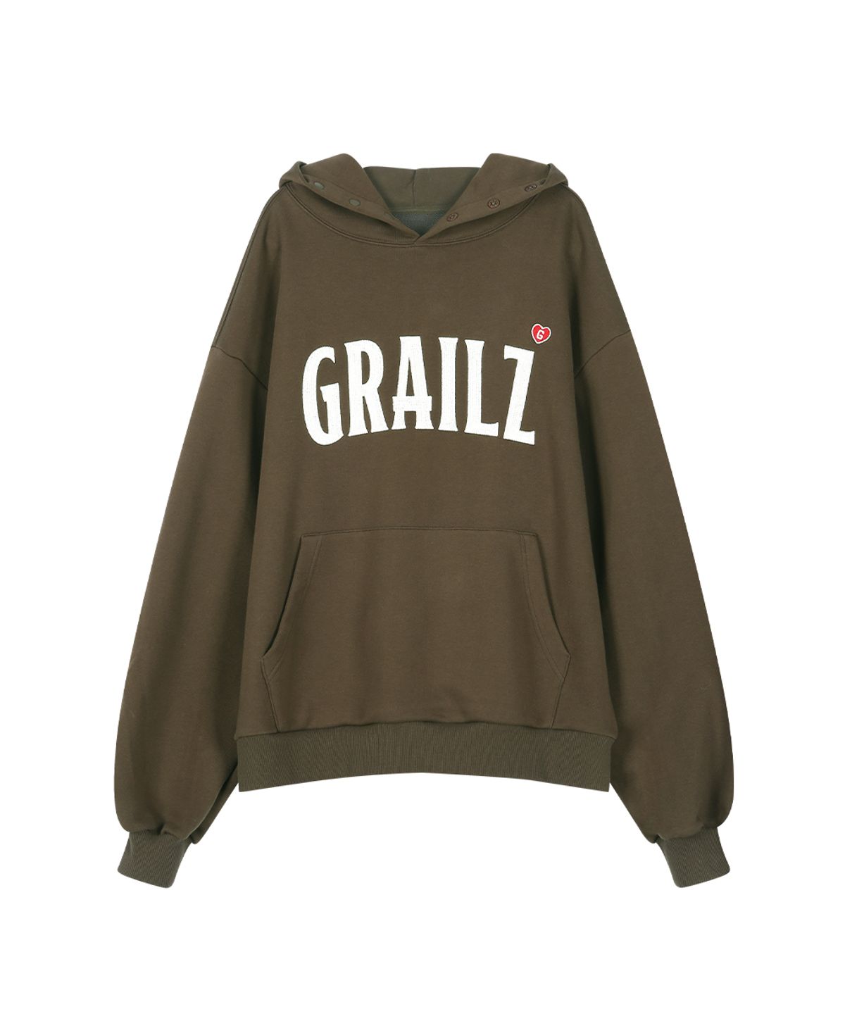 그레일즈(GRAILZ) EMBROIDERY SIGNATURE HEART HOODIE [BROWN]