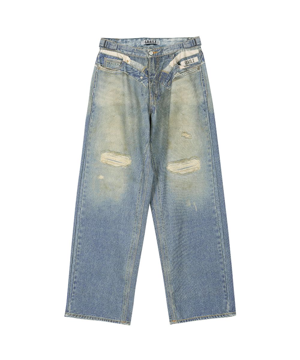 ★GRAILZ★【送料0/関税0】RHINSTONE ILLUSION DENIM PANTS ☆GRAILZ☆【送料0/関税0】RHINSTONE ILLUSION DENIM PANTS