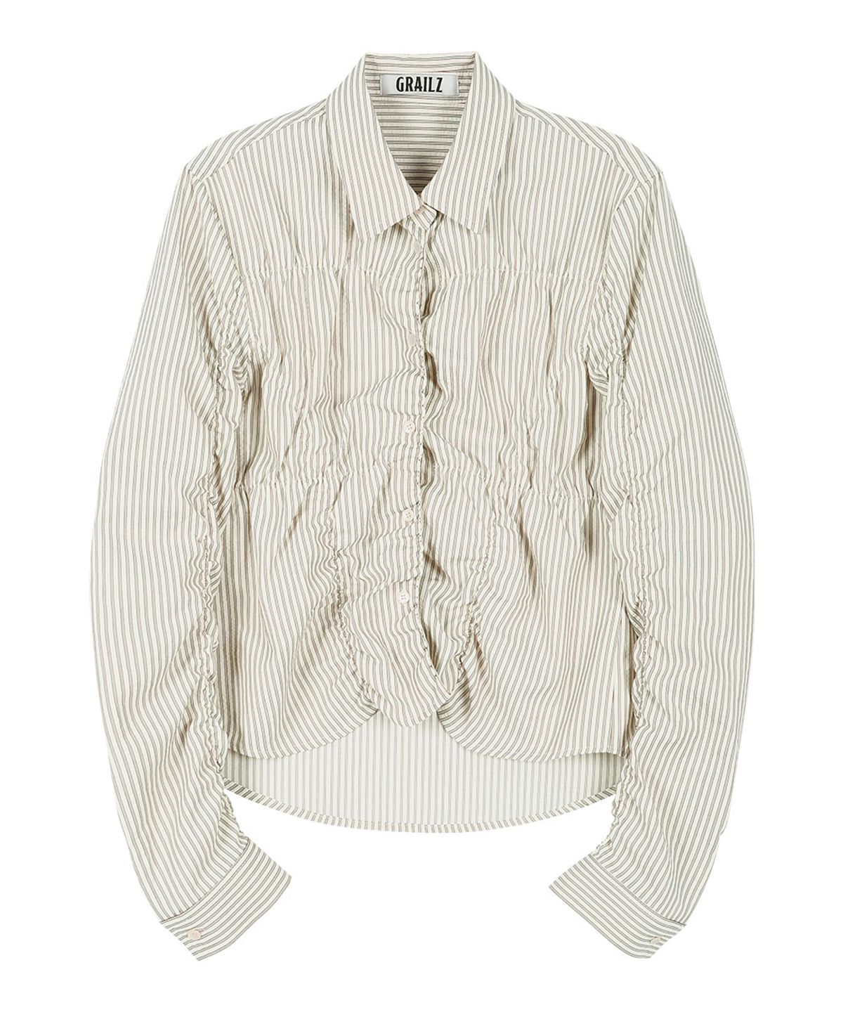 그레일즈(GRAILZ) BLISSFUL STRIPE SHIRRING SHIRTS [BEIGE]