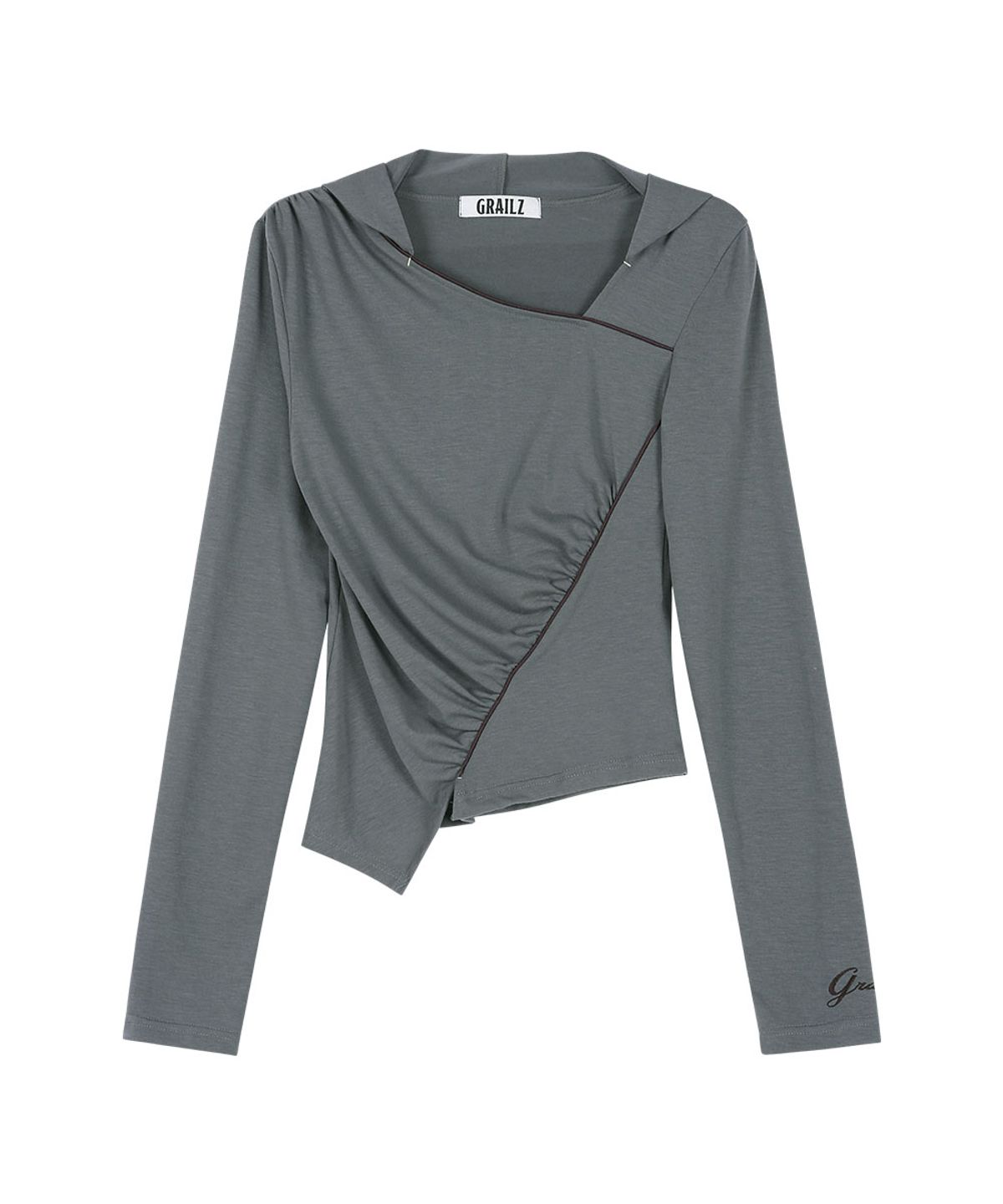 그레일즈(GRAILZ) PIPING COWL NECK HOODIE [CHARCOAL]