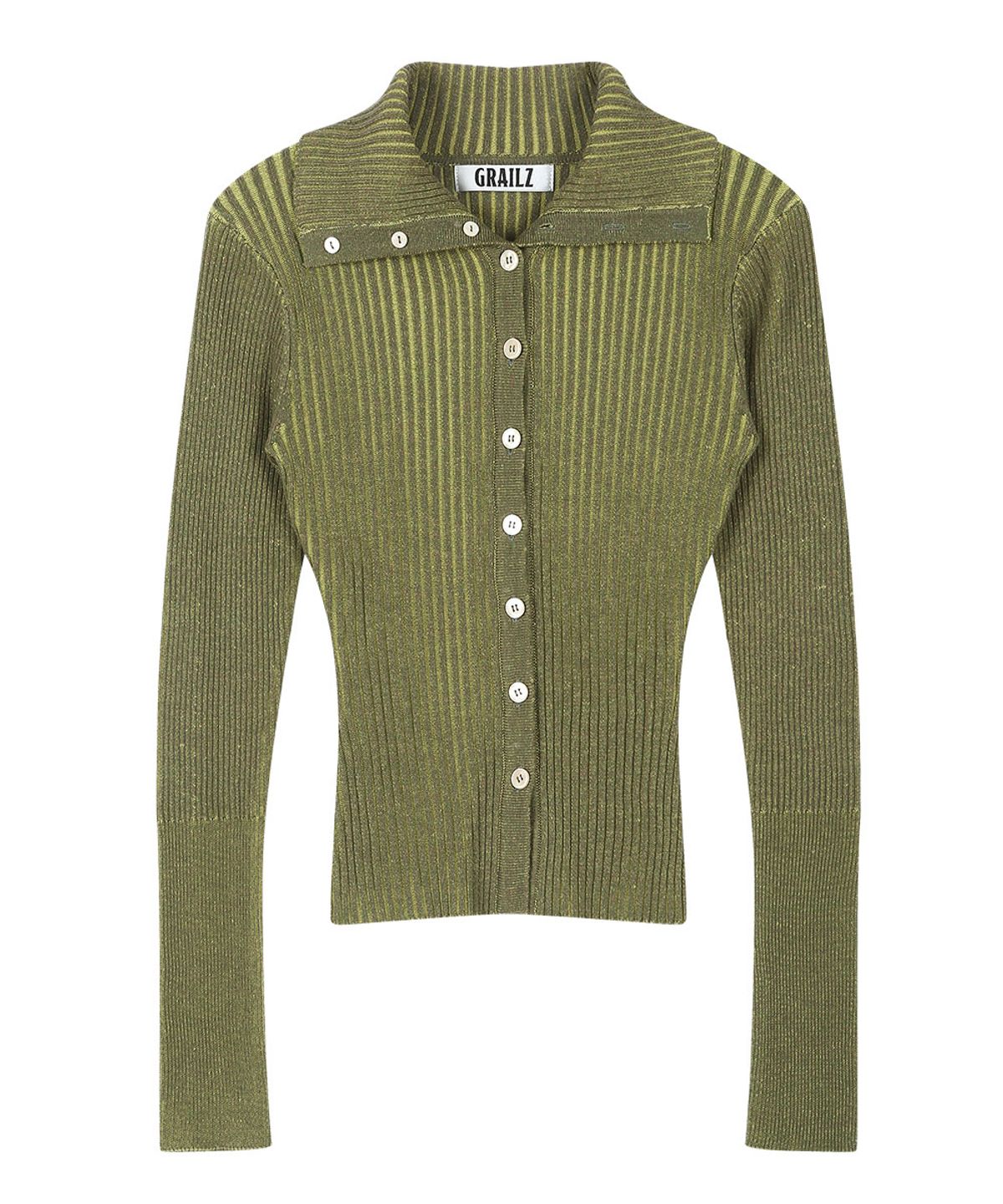 그레일즈(GRAILZ) RIBBED BUTTON UP CARDIGAN [GREEN]