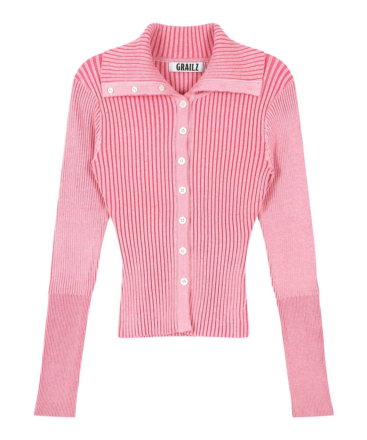 그레일즈(GRAILZ) RIBBED BUTTON UP CARDIGAN [PINK]