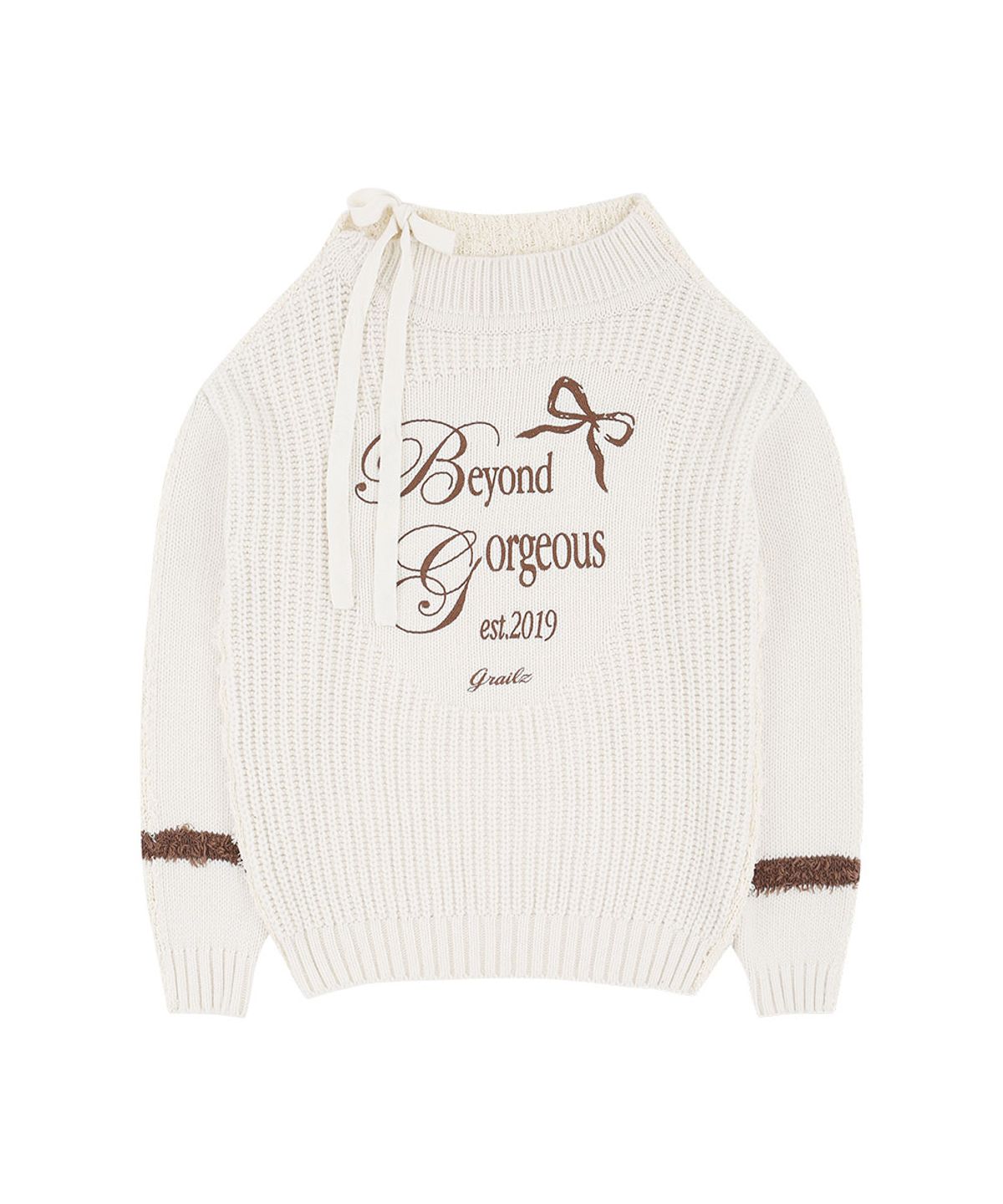 그레일즈(GRAILZ) SIDE RIBBON HALF KNIT [IVORY]
