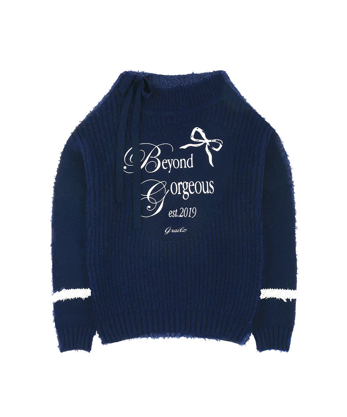 그레일즈(GRAILZ) SIDE RIBBON HALF KNIT [NAVY]