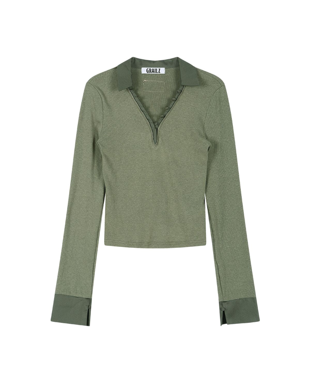 그레일즈(GRAILZ) BUTTON COLLAR KNIT LONGSLEEVE [KHAKI]