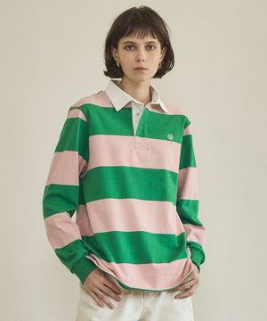 A3496 스트라이프 칼라 티셔츠_Green