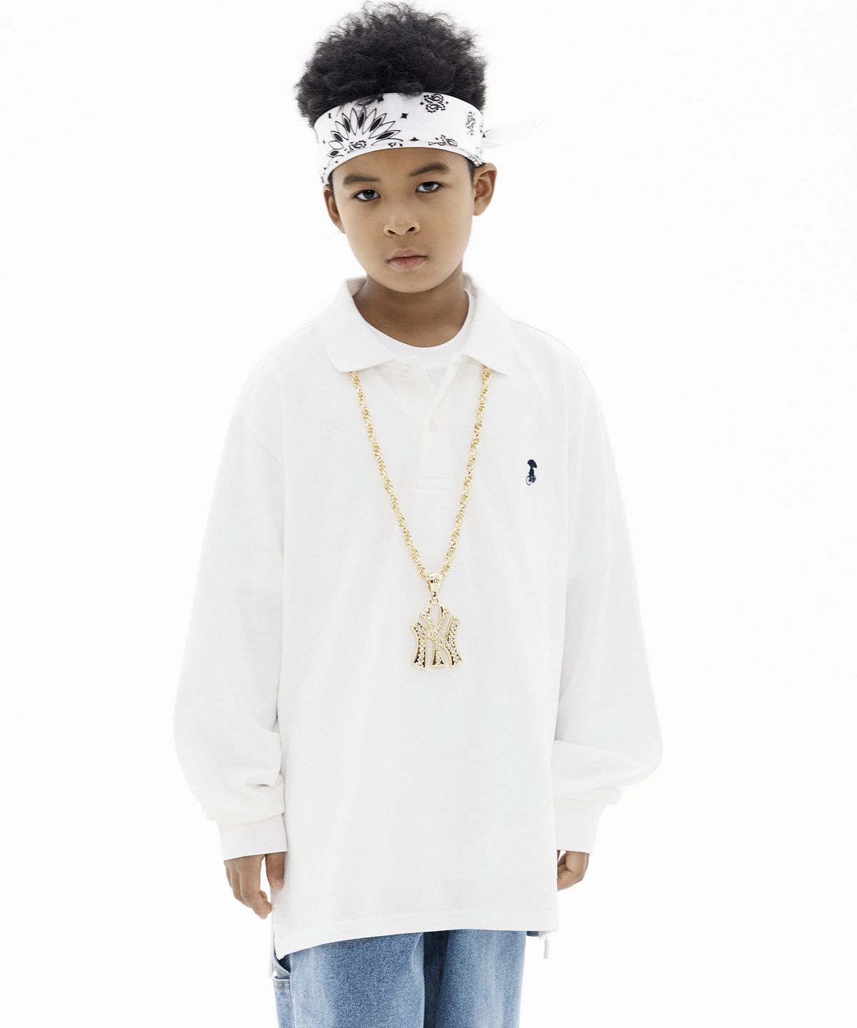 테이크이지 키즈(TAKEASY KIDS) 자이언트핏 피케 롱슬리브(오프화이트)