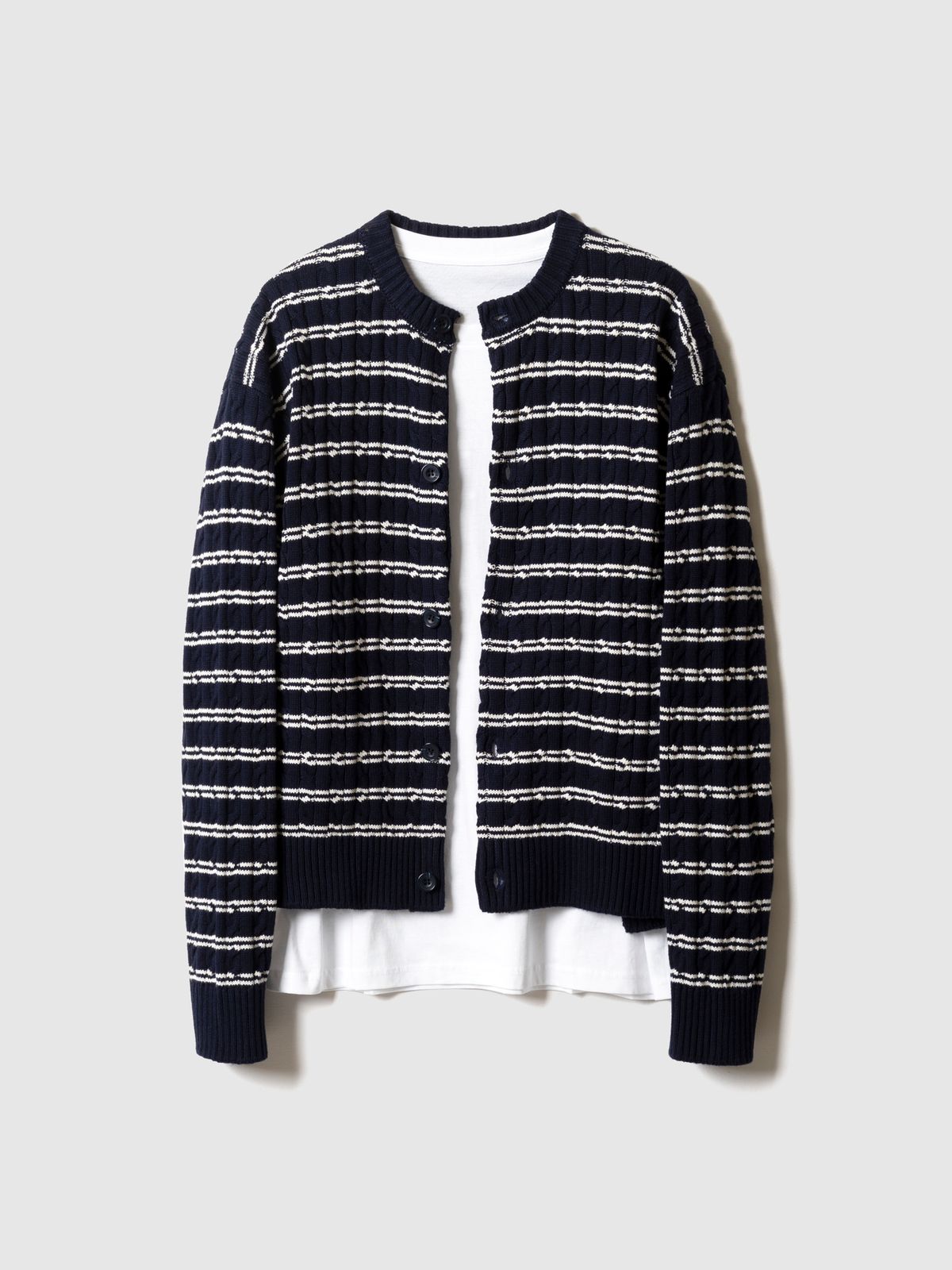 포커페이스(POKERFACE) CABLE STRIPE CARDIGAN NAVY