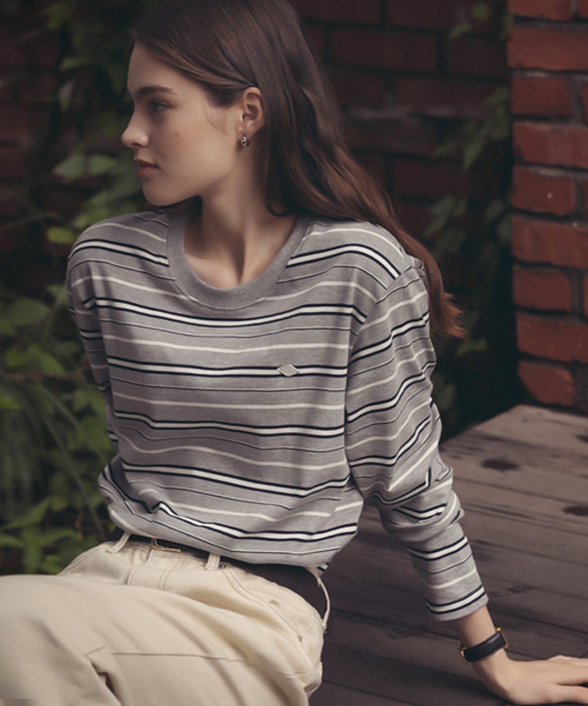 틸아이다이(TILL I DIE) Bonheur stripe cotton t-shirt_Gray