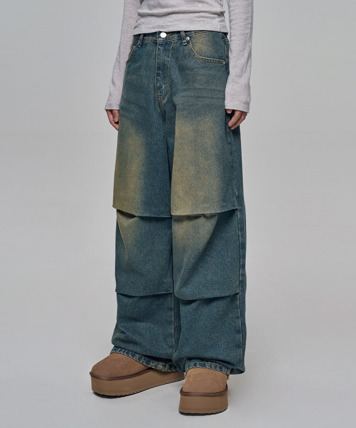칙스(CHICKS) 칭크 와이드 벌룬 데님 팬츠 Medium denim
