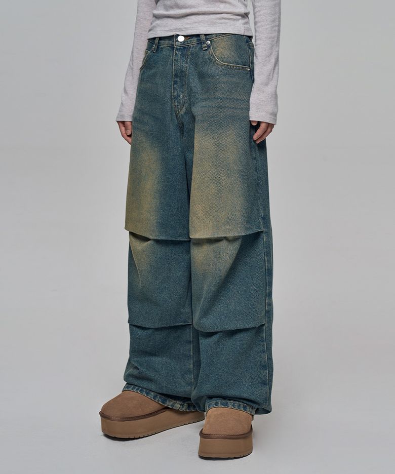 칭크 와이드 벌룬 데님 팬츠 Medium denim